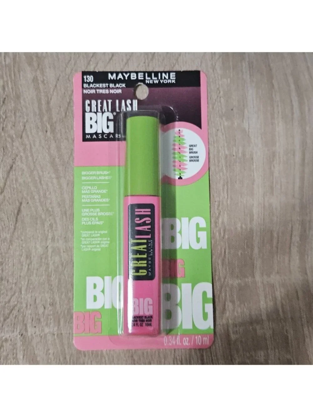 Maybelline Great Lash Big Waterproof Mascara, Blackest Black 130, 0.34 fl oz